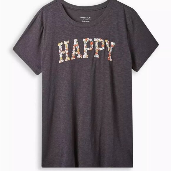 Torrid Happy Vintage Crew Neck Embroidery Tee Gray, 3X - Picture 1 of 4